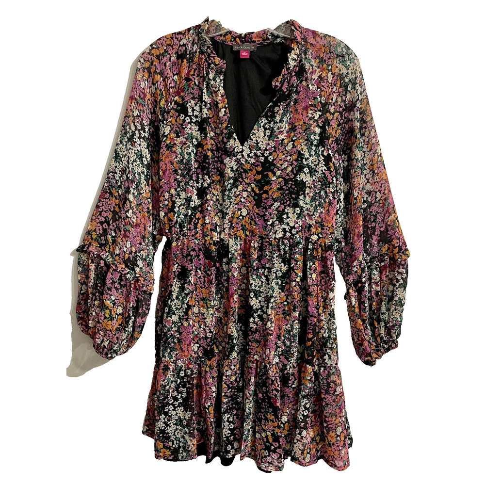 Vince Camuto Ditsy Floral 3 Tier Mini Babydoll Dress Size M Multicolor C…